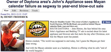 Snapshot John's Appliance Mayan calamity story / Headline Surfer